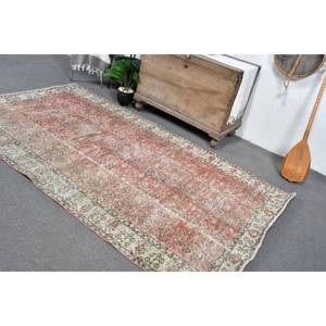 พรมตุรกีโบราณสีแดงสีเบจ4.7 x 8.3ft พื้นที่ขนาดใหญ่การเย็บปะติดปะต่อกันด้วยผ้าขนสัตว์สำหรับห้องโถงห้องนอนยางสำหรับห้องนั่งเล่น - Product Image 5