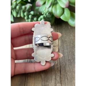Turquoise Mountain <b>Sterling</b> <b>Silver</b> <b>Adjustable</b> <b>Ring</b> Boho Geometric Bezel Set Natural Stone - Product Image 5
