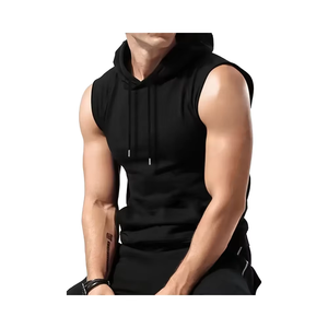 Débardeur sans manches à capuche classique pour hommes, bordeaux, décontracté, style athlétique, respirant, coupe régulière, gym, activités de plein air - Product Image 1