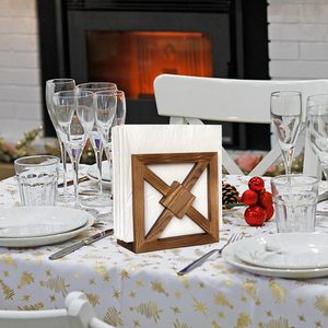 Wooden Napkin Holder for Table Vertical Napkin Holders for Kitchen Anti-slip <b>Rubber</b> Feet Carbonized Pattern Upright Wood - Product Image 3
