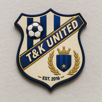 Patch PVC OEM 3D à coudre ou thermocollant, motif bouclier, bande diagonale jaune marine, couronne de lauriers, pour maillot, veste, chapeau de club de football