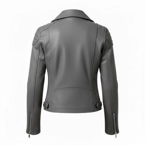 Veste de moto en cuir gris de qualité supérieure, personnalisation de la marque, commande en gros, usine, style motard authentique, veste pour femmes - Product Image 3