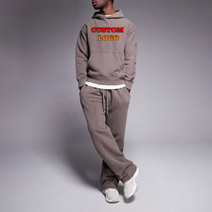 Ensemble survêtement homme en molleton 100% coton OEM/ODM, sweat-shirt à capuche et jogging, pull-over régulier, streetwear confortable, hip-hop, imprimé uni - Product Image 1