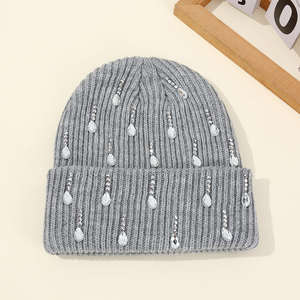 Gorro de Punto de Alta Calidad Estilo Y2K Hip Hop, Gorro de Invierno Cálido para Esquí, Gorro con Pedrería, Logotipo Personalizado, Gorro con Pedrería Brillante en Forma de Gotas de Agua - Product Image 6