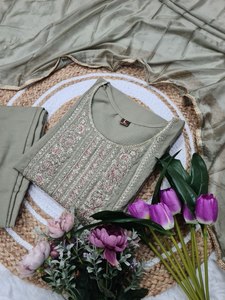 Pantalon en mousseline de soie brodé lourd élégant Kurta Dupatta pantalon traditionnel indien ethnique porter pour la fête pakistanais Salwar costume pour les femmes - Product Image 3