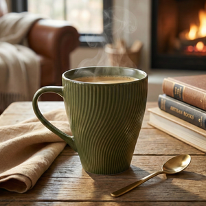 Juego de Tazas de Café de Porcelana Fina Verde Fern de 14 oz, Diseño Minimalista de Lujo con 2 Rayas, Apto para Lavavajillas y Microondas, Regalo para el Día del Padre o el Día del Retiro - Product Image 2