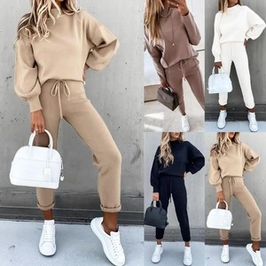 Ensemble 2 pièces de survêtement décontracté pour femmes, ensemble de sweatshirts à capuche pour l'automne et l'hiver, pantalons de survêtement à jambes larges, tenues de sport, vêtements de fitness en plein air - Product Image 2