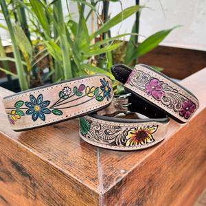 New Handmade Carved Leather Dog Collar Floral Training <b>Padded</b> Puppy Collar High Quality Genuine Leather Comfortable Dog Collars - Product Image 5