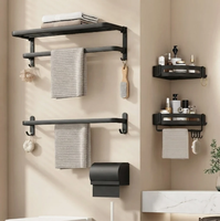 Porte-serviettes mural en aluminium spatial de haute qualité, sans perçage, avec étagère de rangement pour salle de bain et toilettes