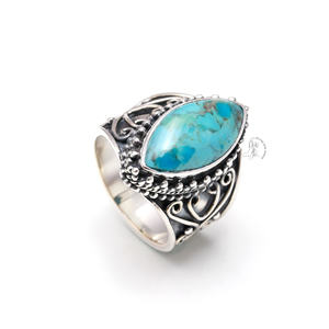 Anillo personalizado de Plata de Ley 925 sólida de calidad fina, anillo de turquesa/lapislázuli/coral Natural, anillo de proveedores de joyería de plata India - Product Image 1