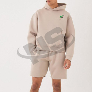 100% Cotton Men Hoodie And Shorts Set Wholesale Loose Fit Solid Color Custom Logo Summer Sports Casual Wear Manufacturer - Product Image 5