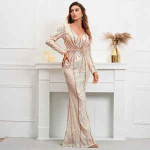 Robe de cocktail élégante pour dames Robe de soirée pleine longueur respirante Poly-Mesh Broderie Perles Perles Parties antistatiques - Product Image 2