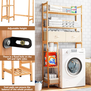 Étagère de salle de bain en bambou avec tiroir, organisateur, support pour <span class=keywords><strong>machine</strong></span> à <span class=keywords><strong>laver</strong></span>, étagère de salle de bain gain de place, vente en gros d'usine - Product Image 4