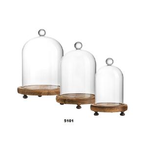 Set of 3 <b>Glass</b> Bell Shape <b>Dome</b> <b>with</b> Wooden <b>Base</b> Clear Decorative <b>Glass</b> Dustproof <b>Dome</b> <b>with</b> Handle for Home Party Wedding Decor - Product Image 1