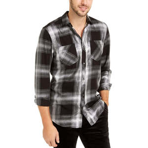 INC International Concepts Camicia Casual da Uomo in Flanella Grigia Taglia XXX-Large, 100% Cotone con Design a Quadri Metallizzati - Product Image 1