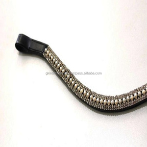 Personnalisé 5 Rangées de Cristaux et Perles Décorées Forme de Vague Épaisse Selle en Cuir Cheval Sourcils Bande pour Bride en Plein Cob Tailles - Product Image 6