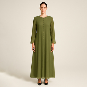 Vestido Abaya modesto para mujer, nueva colección, tela Georgette hecha a mano, estilo musulmán malasio elegante, poliéster de talla grande - Product Image 3