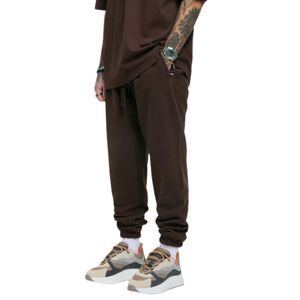 Pantaloni da <span class=keywords><strong>Jogger</strong></span> con risvolto marrone al 100 percento in pile di cotone per peso massimo rilassato con cintura elastica e tasca con Zip - Product Image 1