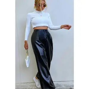 Pantalon en cuir d'été pour femmes avec style avant plat - Product Image 1