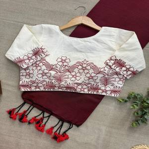 Sari de Algodón Khadi VASTRA COTTAGE con Blusa Acolchada de Algodón Aura con Bordado Intenso, Forro de Algodón Puro, Talla Ajustable, Ropa Étnica - Product Image 4