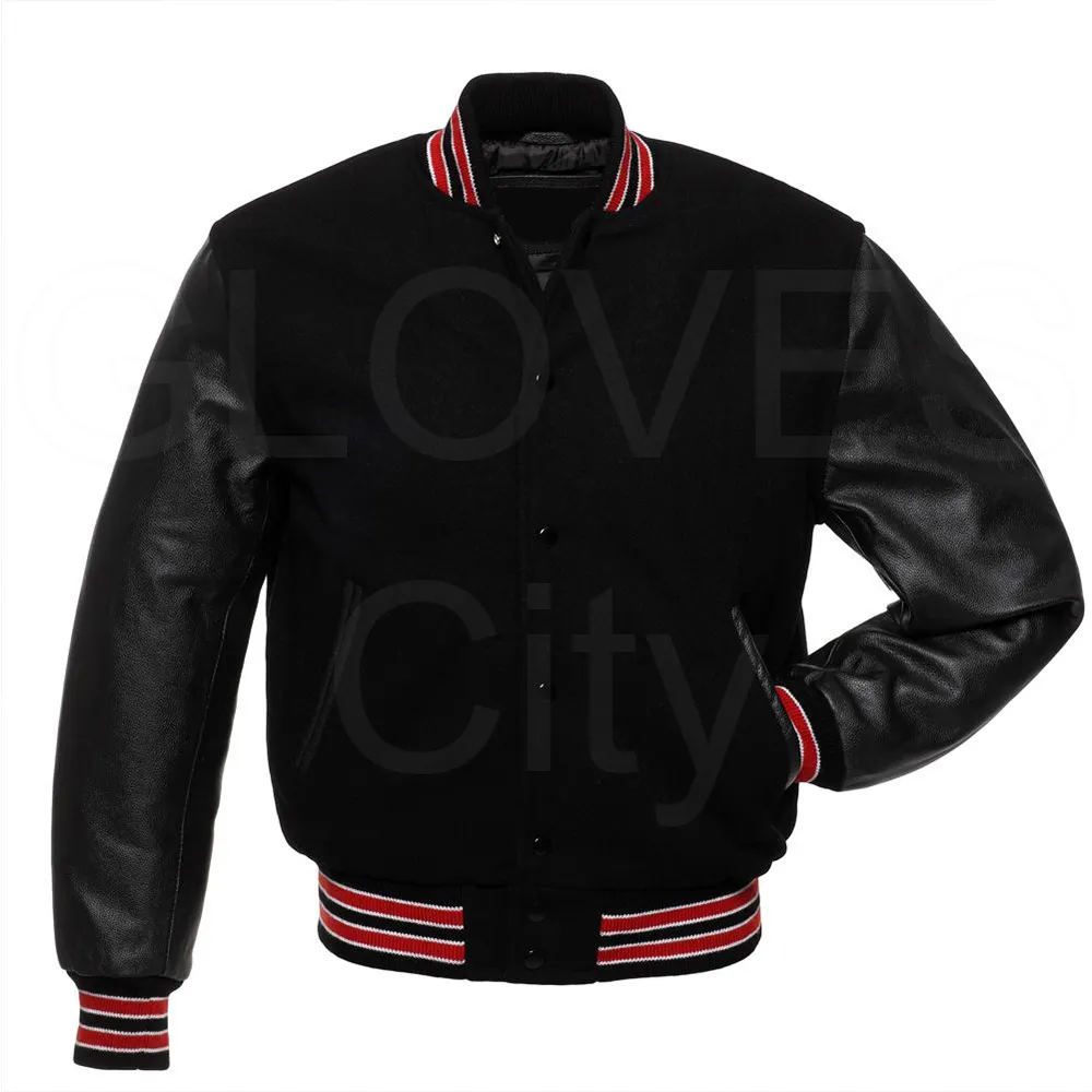 Куртка из черной шерсти и натуральной коровьей кожи с рукавами, индивидуальный дизайн, куртка, оптовая продажа, Letterman Varsity Jacket