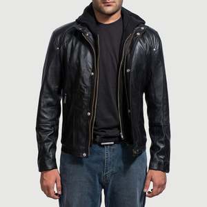 Highschool Black Reversible Cowhide Leather <b>Jacket</b> for <b>Men</b> Women XS Size Zippered Water Proof Padded Pattern Decorated ODM - Product Image 1