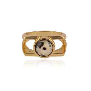 Hermoso anillo de multipiedra turquesa de cobre Natural chapado en oro de 18 quilates joyería superpuesta de latón hecha a mano regalo único para ella - Product Image 1