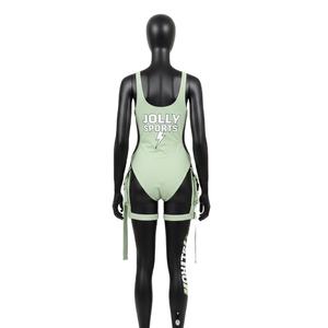 Traje de Baño Premium para Mujer en Nailon y Spandex GSM, Color Verde Menta con Paneles Laterales Negros, Logotipo Personalizado por Transferencia Térmica - Product Image 2