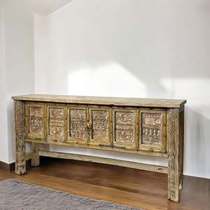 Hand Carved <b>Console</b> <b>Table</b> Solid Oak Wood Handmade <b>Rustic</b> Modern Luxury for Entry Villa Living Room Bedroom Hotel Use Mirrored - Product Image 2