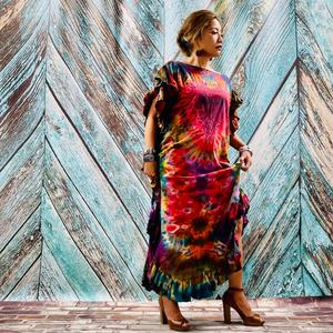 2024 Collection Vintage longue Maxi robe Sexy Festival caftan Jersey coton naturel taille à manches courtes femmes - Product Image 4