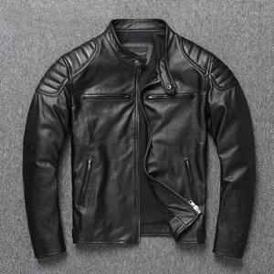 Veste en cuir de vachette 100% pour homme, nouvelle couche supérieure, col montant, vêtements de moto automne-hiver, tissu en toile de grande taille - Product Image 1