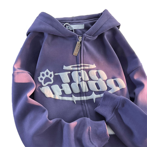 Sudadera con capucha y cremallera completa unisex pesada de gran tamaño para hombre, Sudadera con capucha lisa con estampado de felpa francesa personalizada con estampado de fábrica - Product Image 4