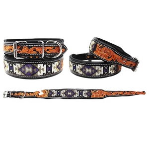 หนังแท้100% ปลอกคอสุนัขตะวันตกทำด้วยมือลูกปัดบุนวมนุ่มลายนูนแข็งแบบส่วนตัว - Product Image 1