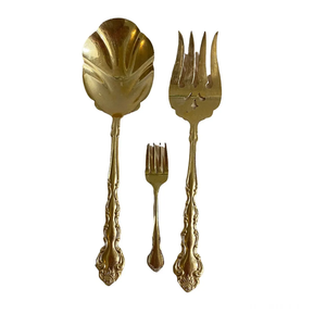 Ensemble de service à salade à poignée martelée en laiton fait main avec cuillère et fourchette de service à salade en acier inoxydable prix bon marché - Product Image 5