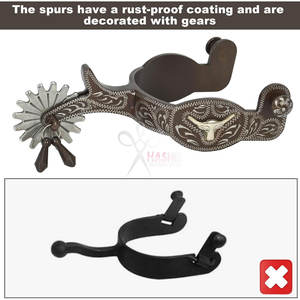 Espuelas Antiguas para Montar a Caballo, Grabadas a Mano, de Acero Inoxidable con Detalles en Latón, 75-78mm, Ajustables, con Hebilla de Cobre Segura HASHIR - Product Image 4