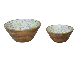Polished Mango Wood Serving Salad Bowl with Eco-Friendly <b>Flower</b> Enamel <b>Sticker</b> New Design Wholesale Rate - Product Image 1