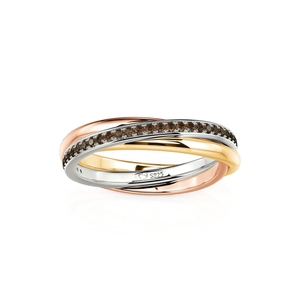 แหวนแต่งงานเงินแท้ประดับเพทายทรงกลมสามสีสำหรับผู้หญิง - Product Image 3