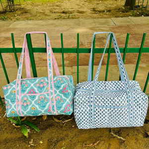 <b>Large</b> Cotton Quilted Duffle Tote Shoulder <b>Bag</b>, Floral Print Washable Eco friendly Yoga Shopping <b>Beach</b> Boho Weekender <b>Bags</b> - Product Image 1