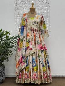 ATTRACTIVE GEORGETTE EMBROIDERY DIAMOND STONE WORK GOWN BOTTOM WITH DUPATTA <b>WHITE</b> - Product Image 2