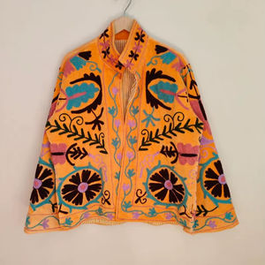 <b>Mustard</b> Yellow Velvet Suzani Embroidered Jacket Handmade Floral Folk Art Boho Ethnic Winter <b>Coat</b> For <b>Women</b> Vintage Jacket - Product Image 1