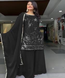 RICH LOOK GEORGETTE BORDADO SECUENCIA TRABAJO TOP PALAZZO CON DUPATTA FESTIVE WEAR PRECIO AL POR MAYOR ROPA ÉTNICA NEGRO - Product Image 1