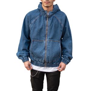 Veste d'hiver en denim à capuche pour homme, surdimensionnée, 90% coton, 10% polyester, entièrement zippée, bleu marine, vente en gros OEM 2023 - Product Image 1