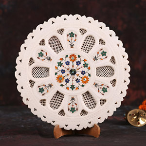 Impresionante Placa de incrustaciones de mármol con soporte, pieza decorativa única para sala de estar, mesa de comedor y regalo perfecto de la India - Product Image 6