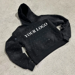 Streetwear Sun Fade Sudadera con capucha Heavyweight Logotipo personalizado Diamond Acid Wash Sudaderas con capucha cubiertas de diamantes de imitación para hombres - Product Image 5