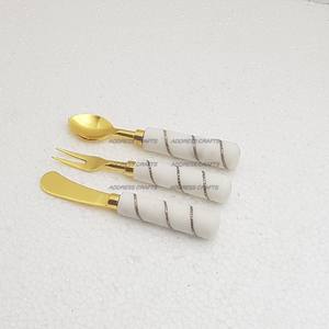 ชุดช้อนส้อมสแตนเลสเกรดอาหารสีขาวมือจับหินอ่อนตกแต่งโต๊ะเครื่องครัวร้านอาหารที่ใช้ - Product Image 3