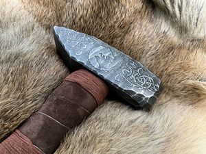 Steel Craft International Custom Handmade Bear Berserker Viking Hammer Hand <b>Engraved</b> Industrial Grade Hickory OEM Nail Hammer - Product Image 4