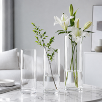 Vase de table moderne en verre transparent, grand cylindre haut de 30, 40, 50, 60 cm de hauteur et 10, 20, 25 cm de diamètre, idéal pour les mariages