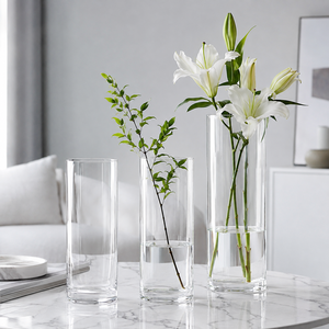 Vaso Moderno da Tavolo Alto 30 40 50 60cm, Vaso Cilindrico Grande <span class=keywords><strong>in</strong></span> Vetro Trasparente da 10 20 25cm per <span class=keywords><strong>Fiori</strong></span>, Vaso Alto per Matrimoni - Product Image 1