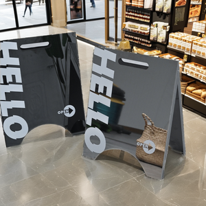 Papan Tanda A-Frame dari Baja Anti Karat, Papan Tanda Trotoar Terbuka, Papan Sandwich Hitam, Papan Tanda Toko, <span class=keywords><strong>Display</strong></span> Retail, Papan Tanda Logo Custom Cut - Product Image 4