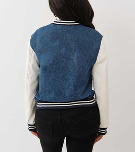 <b>Women</b> Distressed Ripped Loose <b>Knitted</b> Denim Bomber Jacket Autumn Winter Season Custom Design Wholesale - Product Image 4